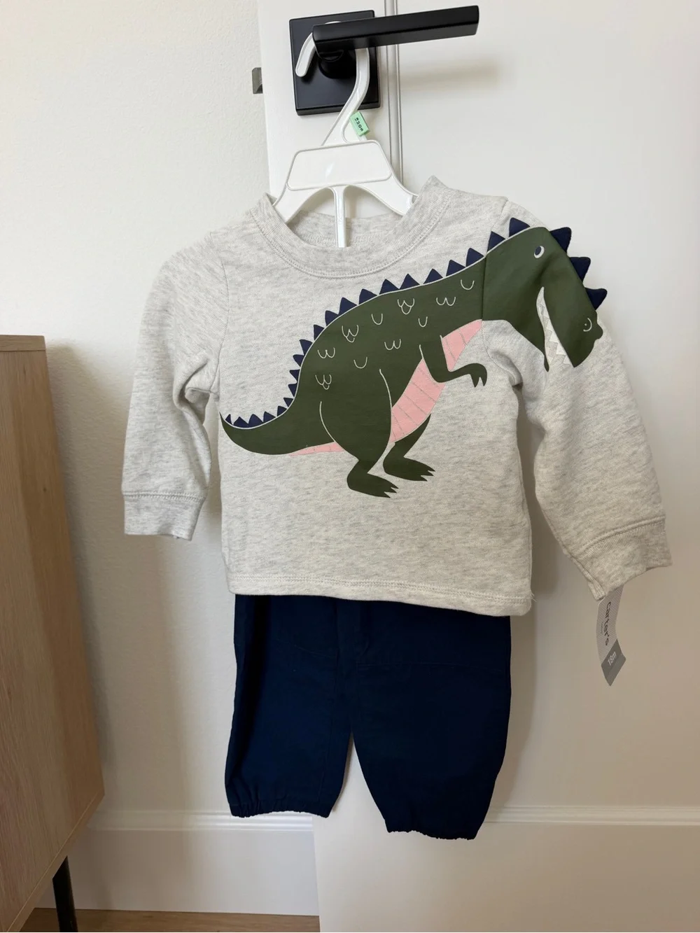 Carter's Heather Gray Sweatshirt with Green & Pink Dinosaur Graphic